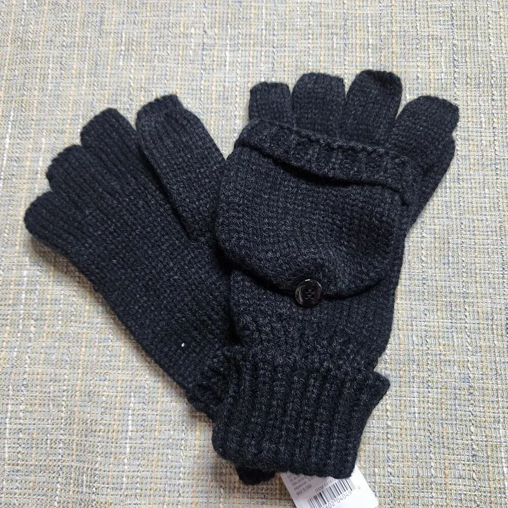 NWT West Loop Womens OS Black Knit Gloves Fingerless Fold over Acrylic